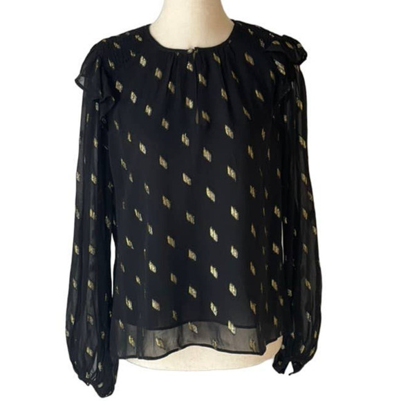 Whistles Metallic Dobby Top in Black and Gold - Picture 2 of 16